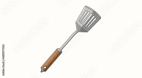 Isolated illustration featuring a kitchen spatula with wooden handle