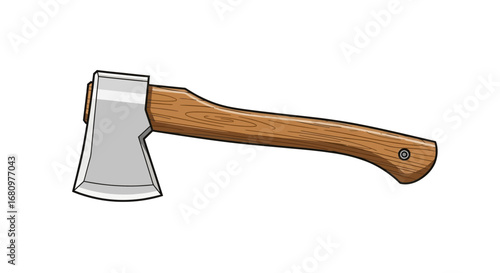 Isolated cartoon illustration displaying a single axe with wooden handle