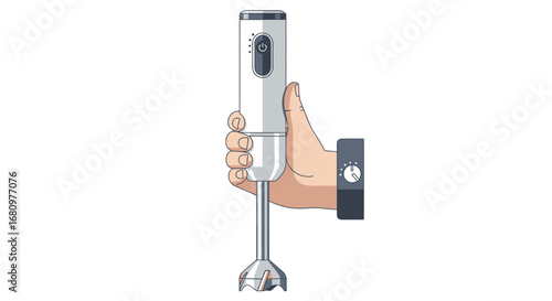 Isolated illustration of a hand holding a modern immersion blender design