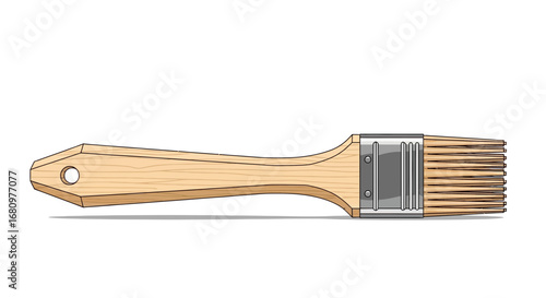Isolated illustration of a painter's brush with wooden handle and gray ferrule