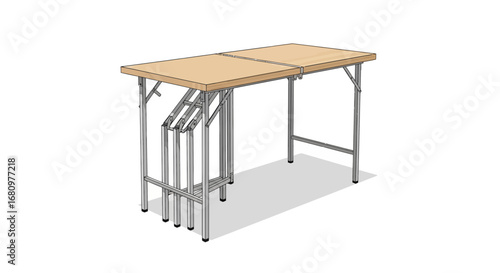 Isometric Illustration of a Foldable Table on a White Background