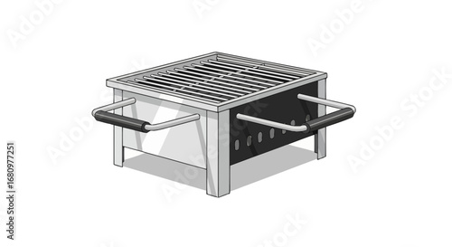 Isometric illustration of a portable charcoal grill for outdoor cooking