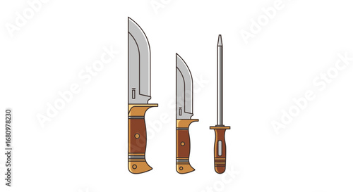 Outdoor knives illustration, vector set hunting knives in a flat design