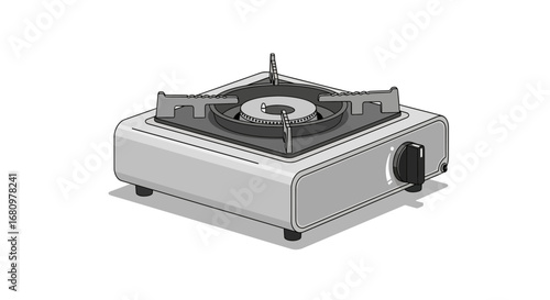 Portable and compact single burner gas stove illustration for cooking uses