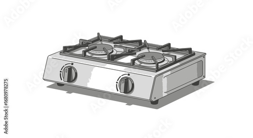 Portable Double Burner Gas Stove Illustration on Clean White Background