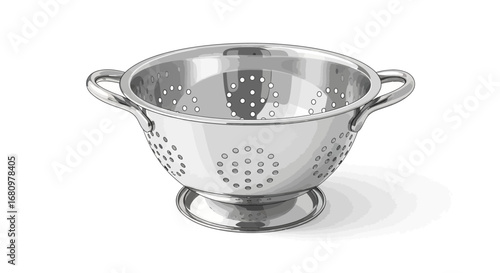Shiny Stainless Steel Colander Isolated on White Backdrop Kitchen Utensil