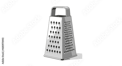 Simple illustration of a four-sided box grater on a white surface