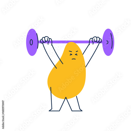 Cartoon simple shape character doing weight training for design.