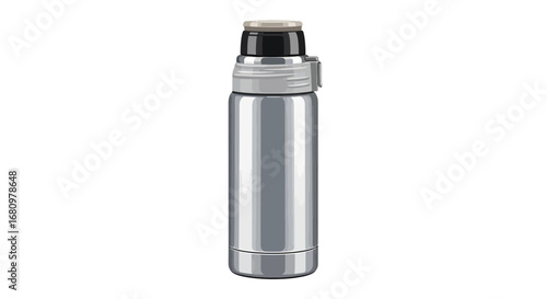 Sleek Stainless Steel Water Bottle Illustration on a White Background