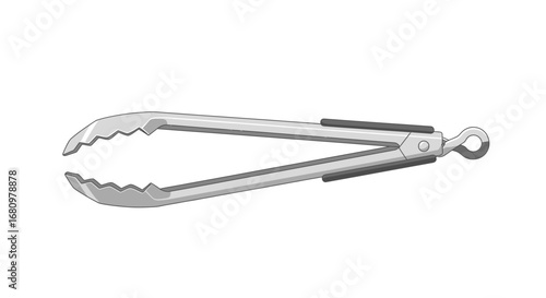 Stylized illustration of stainless steel kitchen tongs on a white background
