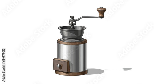 Vintage style manual coffee grinder illustration on seamless backdrop