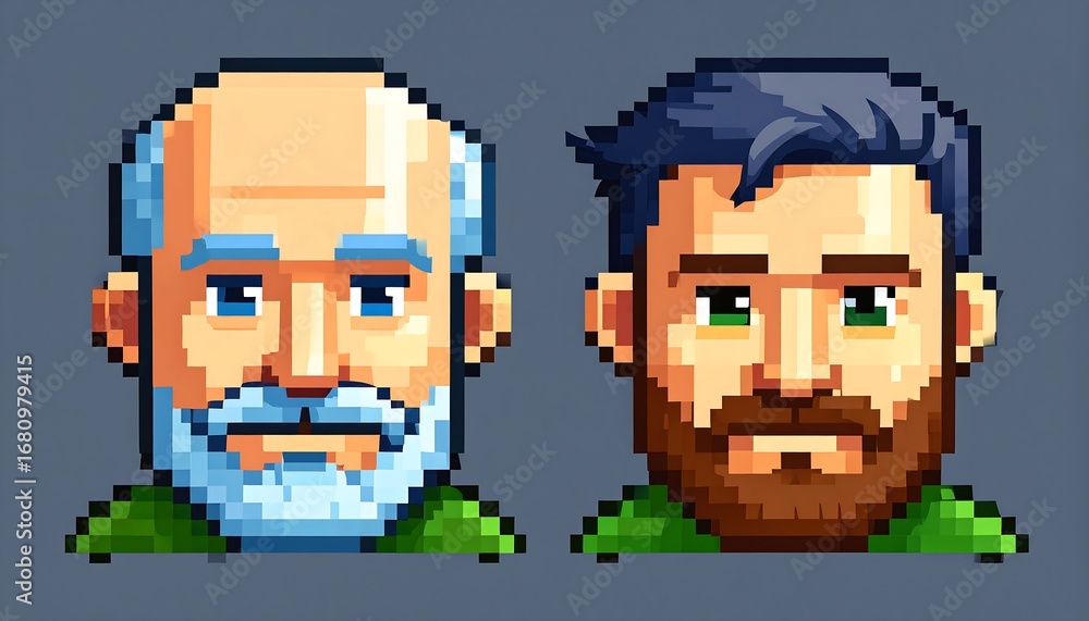 Fototapeta premium Pixel art portraits of two men