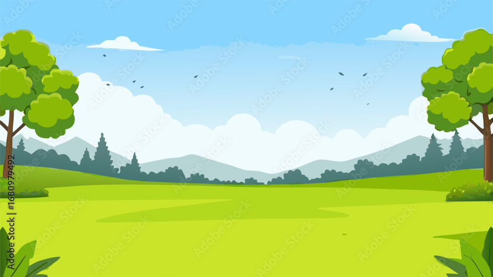 Fototapeta premium a serene landscape with lush green fields and distant mountains
