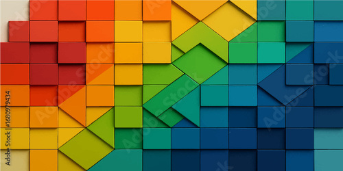Abstract mosaic pattern with colorful 3d cubes, a seamless vector wallpaper design