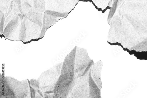 Abstract grunge black and white distressed texture torn crumpled paper overlay background