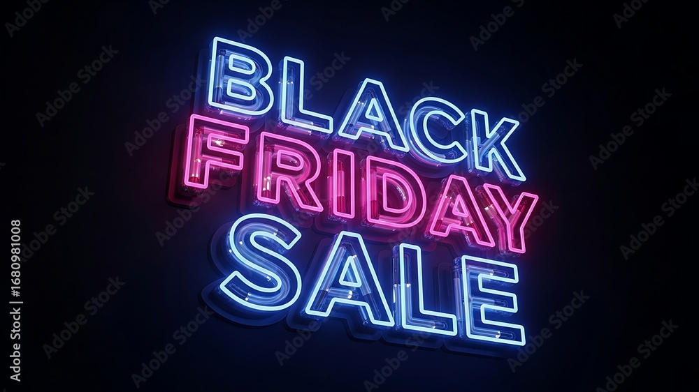 Obraz premium Neon Sign Advertising Black Friday Sale Promotional Banner with Bright Vibrant Colors for Cyber Monday Shopping Event in Retail and E-commerce Stores