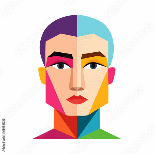 Stylish and modern digital illustration of a female face with bold colors and geometric polygons