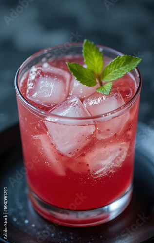 Wallpaper Mural Vibrant red summer cocktail with crushed ice and a fresh mint sprig garnish served in a glass on a dark background Torontodigital.ca