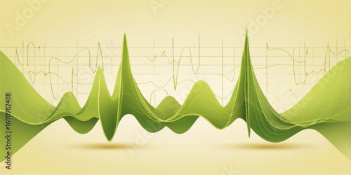 Green wave graph illustration for a heartbeat ecg concept with business technology