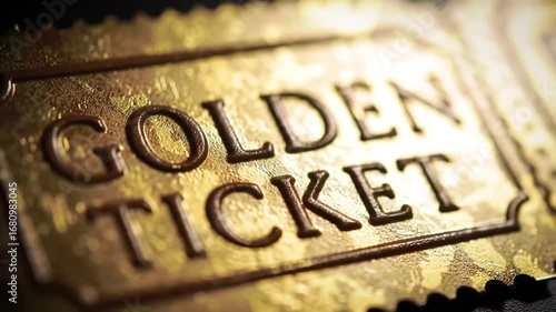 A golden ticket symbolizing luck, success, and exclusive opportunity. Perfect for themes of luxury, winning, reward programs, premium access, promotions, business success, or financial prosperity.
