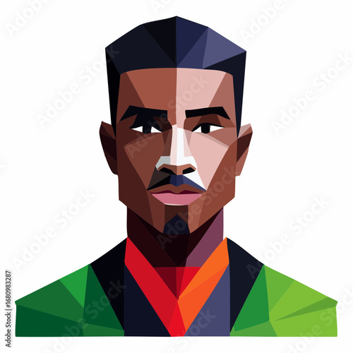 Stylized modern geometric portrait of a man's face, a vibrant low-poly illustration on a white background
