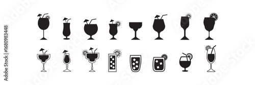 Collection of Cocktail and Drink Silhouettes. vector illustrator. 