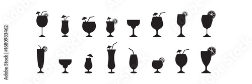 Collection of Cocktail and Drink Silhouettes. vector illustrator. 