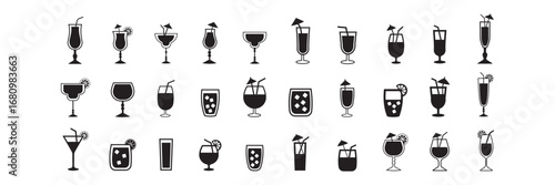 Collection of Cocktail and Drink Silhouettes. vector illustrator. 