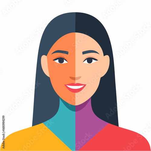 Colorful conceptual portrait of a multifaceted woman with geometric sections representing diverse personality traits and moods