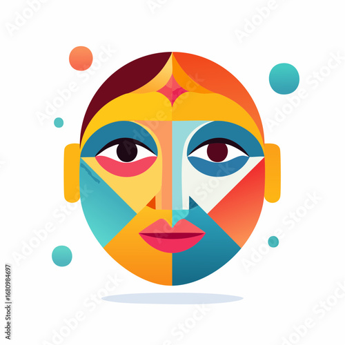 A vibrant and colorful abstract portrait created with geometric shapes, symbolizing modern identity and diversity