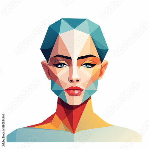 A striking conceptual portrait of a woman crafted from vibrant geometric facets, showcasing modern digital artistry and abstract beauty