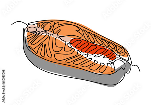 Salmon Slice.  Logo in Line Art. line icon-continuous line drawing. Editable stroke. 