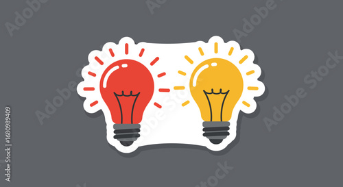 Two glowing light bulbs one red and one yellow symbolizing ideas and inspiration against a dark background