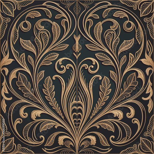 Seamless vector pattern featuring vintage floral elements, a damask ornament design with intricate baroque swirls, and retro victorian leaf decor