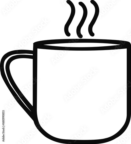Coffee mug icon,Two Coffee Mugs Black and White Simple Graphic Illustration with Rising Steam Representing Morning or Break Time,Silhouette of a coffee mug isolated on white background