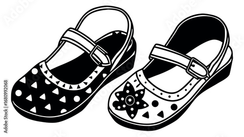 Adorable children's Mary Jane shoes with playful patterns, perfect for little feet