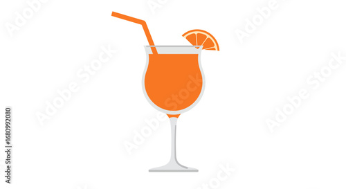 Refreshing orange cocktail in a tall glass with a straw and orange slice garnish