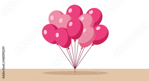 A vibrant cluster of assorted pink and red balloons tied together and floating against a white background