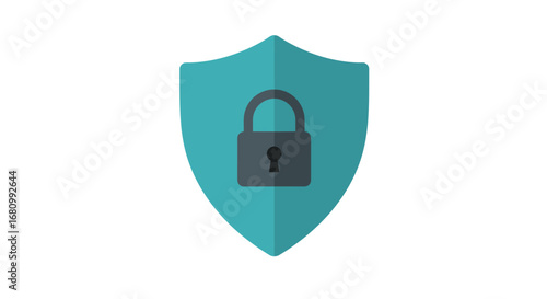 Teal shield with a dark gray padlock symbolizing security and protection against threats
