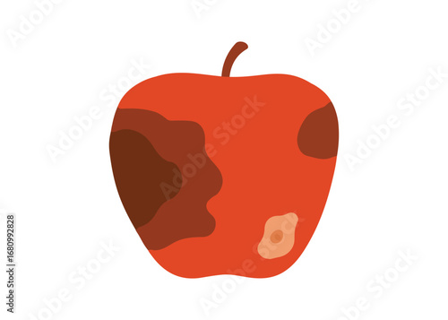 Vector illustration of a rotten apple with brown spots, symbolizing decay, waste, and imperfection.