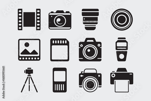 Camera, film, and photo-related icons icons vector