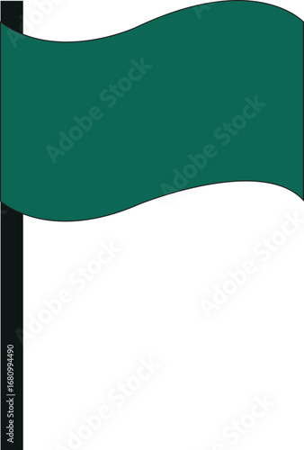 Green flag vector pin isolated, Waving green flag icon attached to a pole with rounded base, vector illustration on an isolated background, tansparent Background for Various Uses.