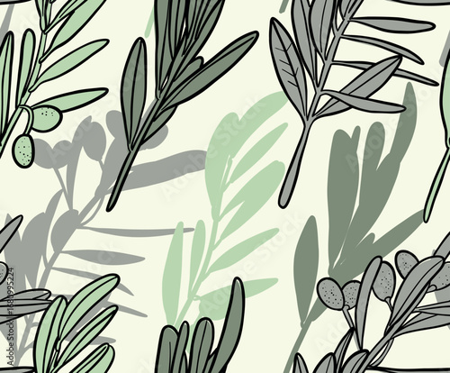 Olive pattern. realistic olive branches with olives and leaves