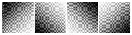 Dotted halftone background set. Black vector dot patterns. Faded half tone effect point noise gradient. Digital pixel grain dust. Grainy duotone stipple textures. Modern geometric comic dot spray bg
