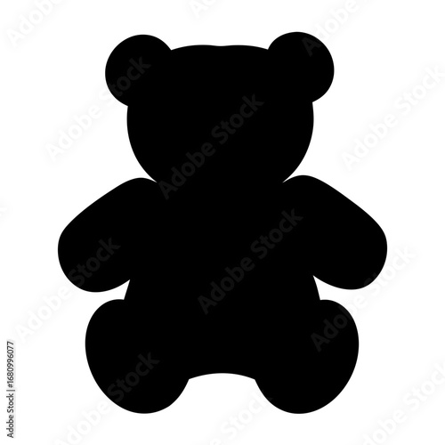 A simple black silhouette of a cute teddy bear on white