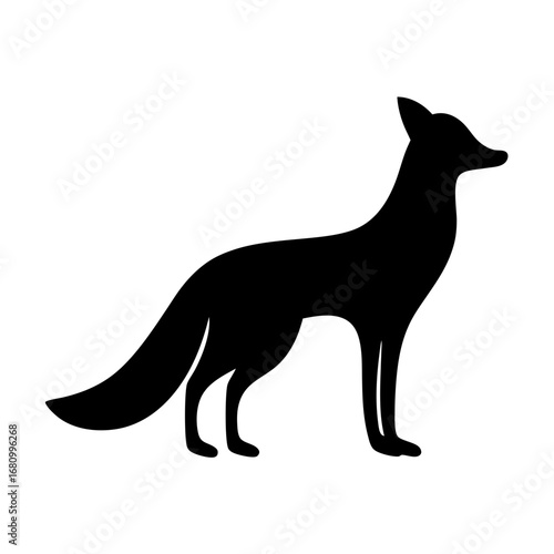 Elegant Black Fox Silhouette Standing Profile View Against White Background