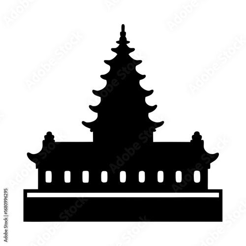 Silhouette of a Japanese Pagoda Temple with Multiple Tiers and Detail