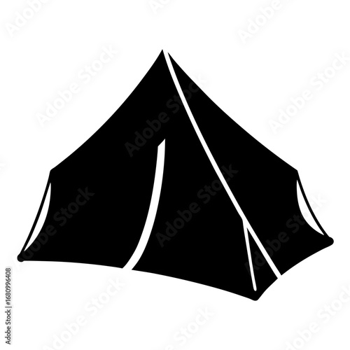 Black and White Camping Tent Illustration for Outdoor Adventure Activities