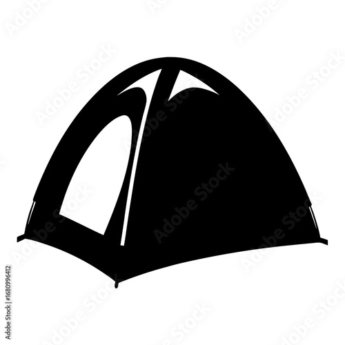 Silhouette of camping tent for outdoor adventure activities, isolated on white background