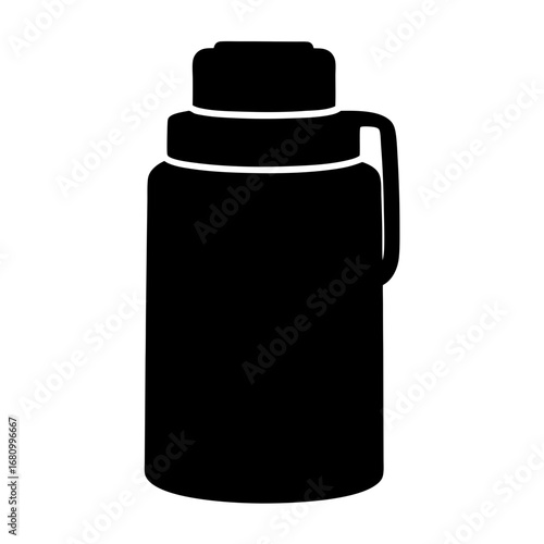 Black silhouette of a water bottle flask with a handle on white